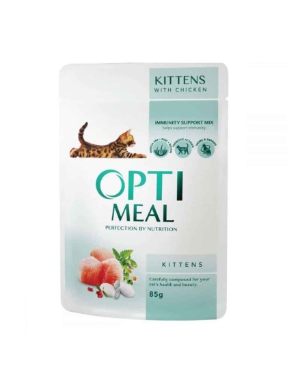 OptiMeal Kitten Υγρή Τροφή για Ανήλικες Γάτες σε Φακελάκι με Κοτόπουλο 85gr PET WITH LOVE